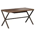 Modern Wooden Desk With Cross Shaped Metal Legs And Contemporary Design Style