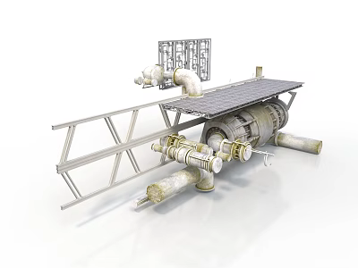 Industrial Mechanical Equipment With Metal Frame Pipes Platform And Ladder 3d model