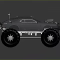 Silver Modified Monster Truck With Large Tires And Roof Rack Equipment