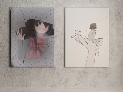 Character Paintings Featuring Girl With Hat Red Clothes And Sitting Figure On Hand 3d model
