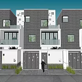 Modern Townhouses Exterior Design Featuring Gray White Facade Balconies Windows And Green Plants