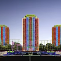 Modern High Rise Livable Residential Building With Lush Trees And Green Areas