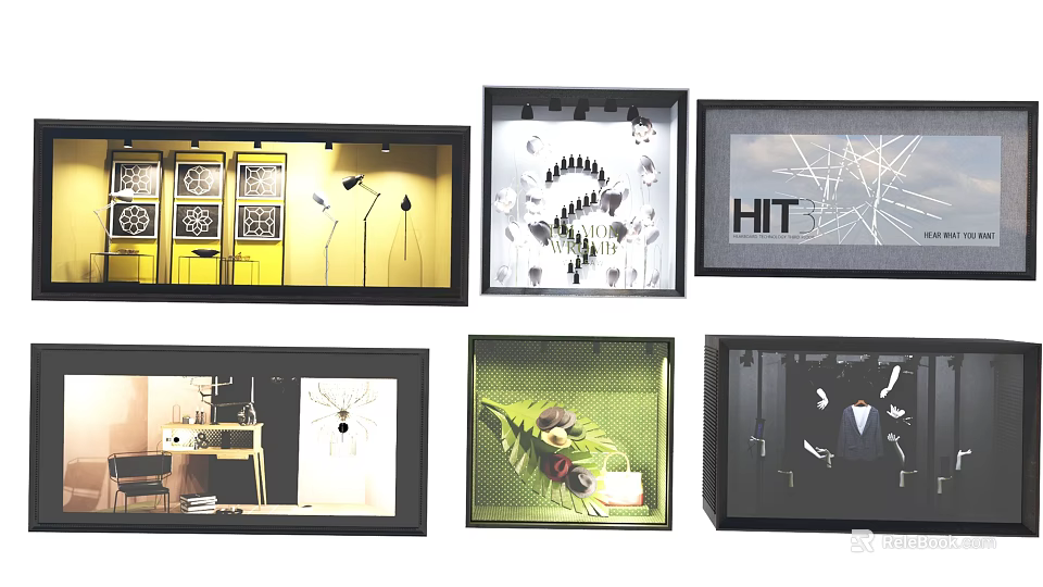 Various Modern Window Displays With Lighting Decorative Items And Design Elements 3d model 