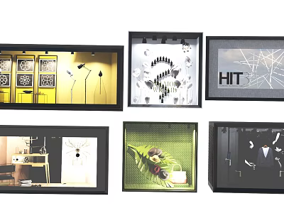 Various Modern Window Displays With Lighting Decorative Items And Design Elements 3d model