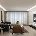 Modern Living Dining Room Interior With Black Sofa White Chair Coffee Table And Feather Art
