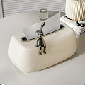 Decorative Ornament Set With White Tissue Box And Metallic Monkey Figurine 3d model