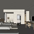 Modern Hotel Guest Room With White Bedding Wooden Headboard Desk TV And Natural Light