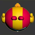 Playful Game and Movie Character With Rabbit Ears Pink Yellow Blue Headphones Blue Eyes Badge