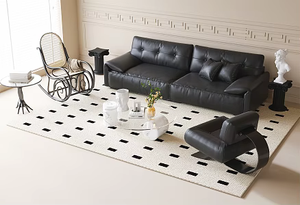 French Sofa Coffee Table Combination Coffee Table Rocking Chair Leisure Chair Carpet 3d model