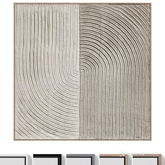 Abstract Textured Wall Art With Circular And Linear Geometric Patterns In Neutral Tones 3d model 