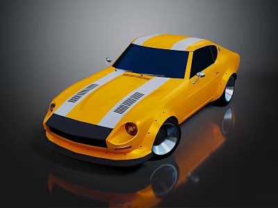 Vintage Yellow Sports Car With White Stripes And Sleek Body Design 3d model