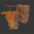 Natural Rock Structure With Metal Bracket Textured Layers And Mossy Accent