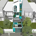 Modern Detached Villa Featuring Turquoise Exterior Balcony Plants And Street Van