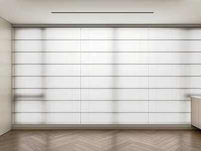 Modern White Curtains In Minimalist Interior With Large Window And Light Effects 3d model