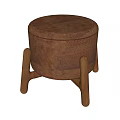 Two Wooden Stools With Round Seat And Curved Legs Design