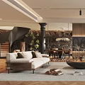 Modern Living Dining Room Interior With Sofa Coffee Table Dining Table Plants And Wooden Decor