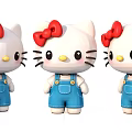 Hello Kitty Sculptures With Red Bows Blue Overalls White Body Three Cute Decorative Art Figurines