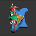 Vibrant Dragon Head With Green Face Red Yellow Blue Decorations And Big Eyes