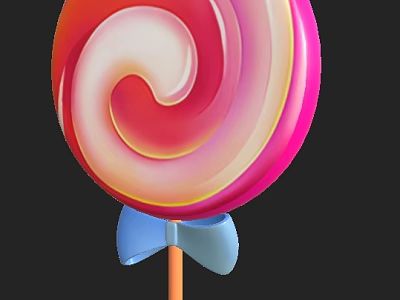 Bright Colorful Swirl Lollipop With Blue Bow And Orange Stick Design 3d model