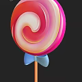 Bright Colorful Swirl Lollipop With Blue Bow And Orange Stick Design