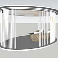 Circular Pergola With White Vertical Slats And Woven Seating Interior Design 3d model