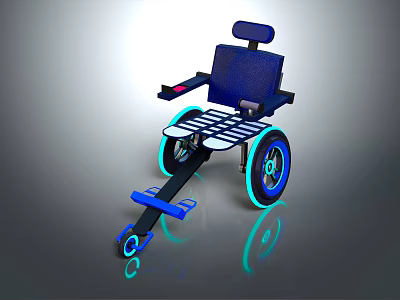 Modern Medical Wheelchair With Blue Frame Illuminated Wheels And Comfortable Seat 3d model