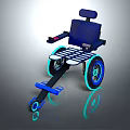 Modern Medical Wheelchair With Blue Frame Illuminated Wheels And Comfortable Seat