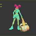 Futuristic Pink Haired Character With Colorful Creature And Roller Equipment