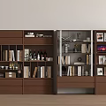 Wooden Bookcase with Multiple Shelves Books Decorative Items Cups and Wine Bottles