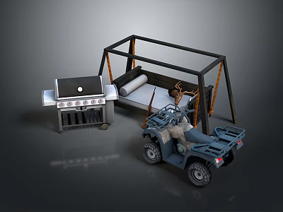 Outdoor Leisure Living Products Featuring Grill Portable Sofa And ATV Vehicle 3d model