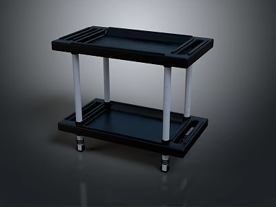 Modern Two Tiered Black Storage Shelf With White Pillars On Gray Background 3d model