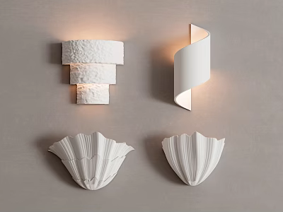 White Modern Wall Lamps With Layered Curved And Shell Shaped Designs 3d model