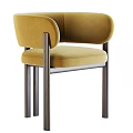 Modern Accent Chair Featuring Curved Armrests Padded Seat Sturdy Legs And Beige Yellow Brown Tones