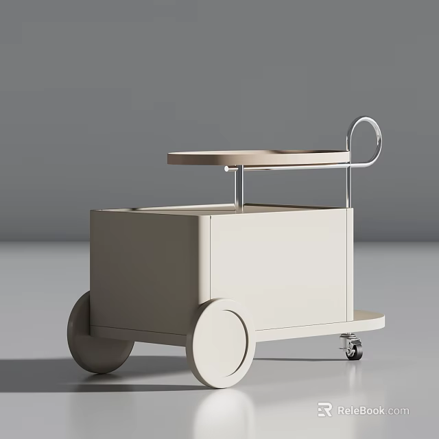 Sleek Modern Storage Cart With Light Colored Body Top Shelf Metal Frame And Wheels 3d model 
