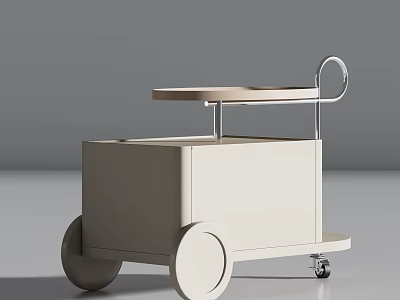 Sleek Modern Storage Cart With Light Colored Body Top Shelf Metal Frame And Wheels 3d model