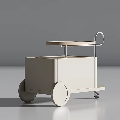 Sleek Modern Storage Cart With Light Colored Body Top Shelf Metal Frame And Wheels 3d model