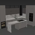 Modern Kitchen Interior With Gray Cabinets Marble Countertops Island And Backsplash 3d model