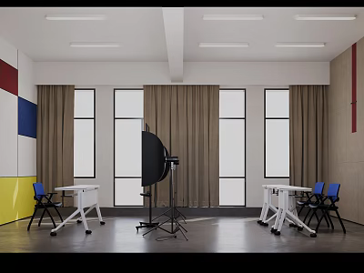 Modern School Classroom With Spacious Layout Bright Windows Desks And Learning Chairs 3d model