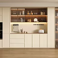 Modern Lighted Wine Cabinet With Elegant Display Shelves And White Kitchen Storage Design