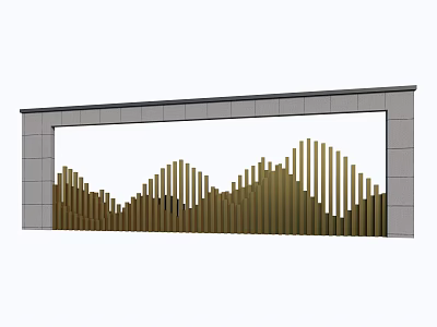 Modern Feature Wall Design With Metal Strip Mountain Pattern And Stone Frame 3d model