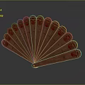Traditional Wooden Brown Fan Hanging Decor with Red Floral Patterns