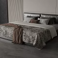 Double Bed With Black Leather Headboard Gray Patterned Bedding Brown Throw Blanket Modern Bedroom