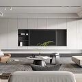 Modern Living Room Interior With Neutral Tones Sofa TV Wall Cabinets And Green Plant