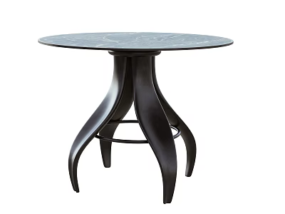 Round Marble Top Dining Table With Stylish Black Curved Legs Design 3d model