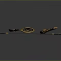 Intricate Decorative Bow with Golden Accents Brown Body Bowstring and Arrow as Traditional Weapon Design
