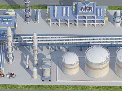 Industrial Equipment Layout Featuring Large Storage Tanks Towers Piping Systems And Platform Structures 3d model