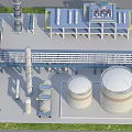 Industrial Equipment Layout Featuring Large Storage Tanks Towers Piping Systems And Platform Structures