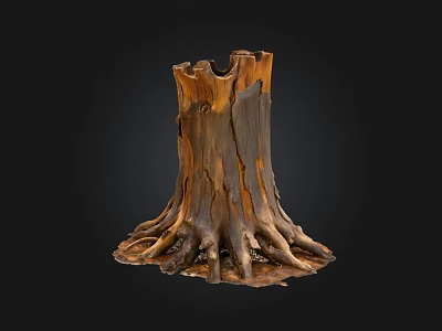 Stone Wood Tree Stump With Exposed Natural Wooden Roots And Textures 3d model