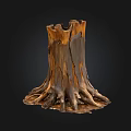 Stone Wood Tree Stump With Exposed Natural Wooden Roots And Textures