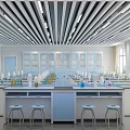 Modern Laboratory Interior With Lab Benches Scientific Instruments Windows And Ceiling Lights 3d model